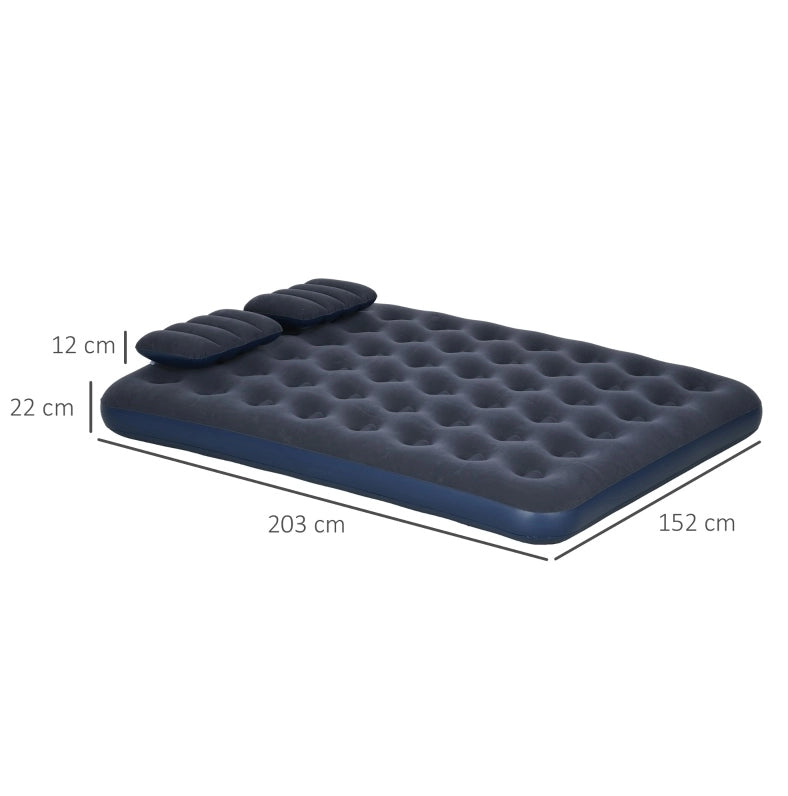 Materasso gonfiabile matrimoniale ULEVR 203x152x22 cm con pompa manuale integrata e 2 cuscini, blu