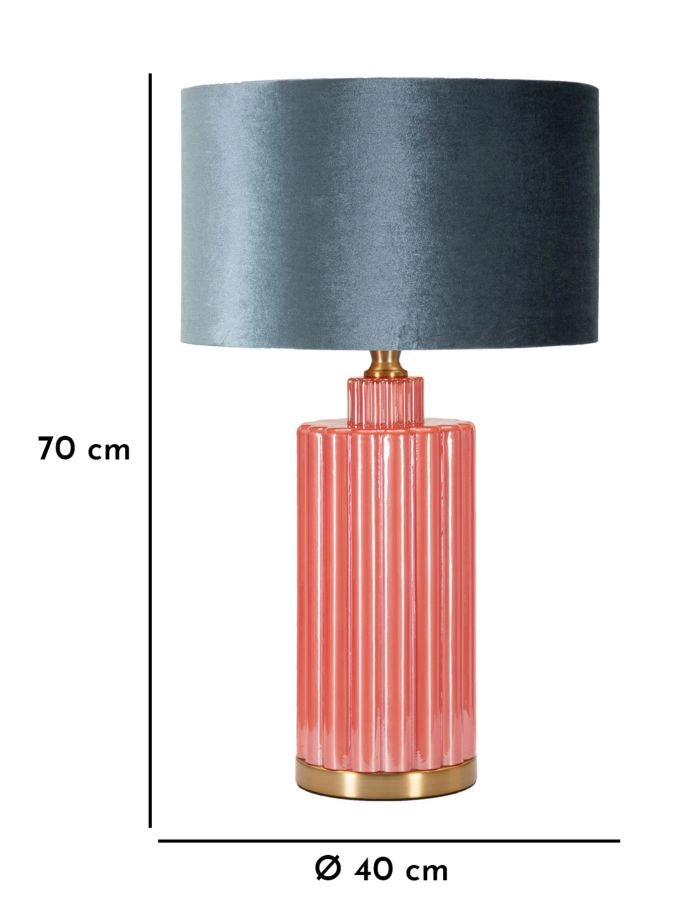 Lampada da Tavolo Helene Tower Ø40x70 cm in Vetro e Ferro e Tessuto Rosso e Blu