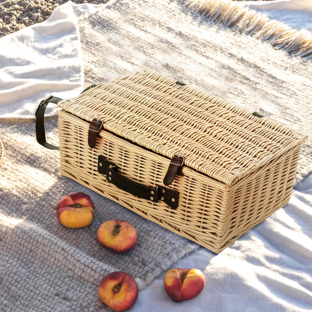 Cestino da Picnic in Vimini per 4 Persone ¨C zephmum ¨C Legno 54x34x20 cm