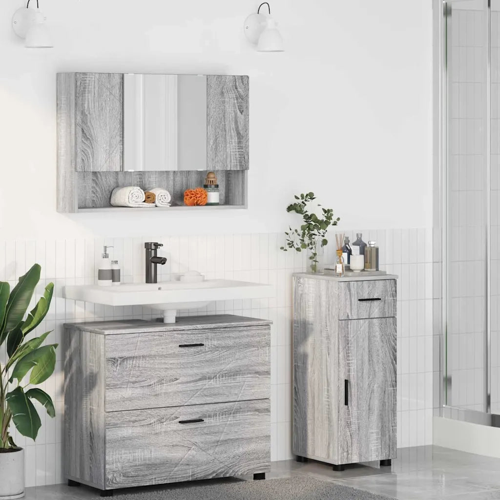Set di mobili per il bagno con cassetto 3 pcs Grigio Sonoma 3393039