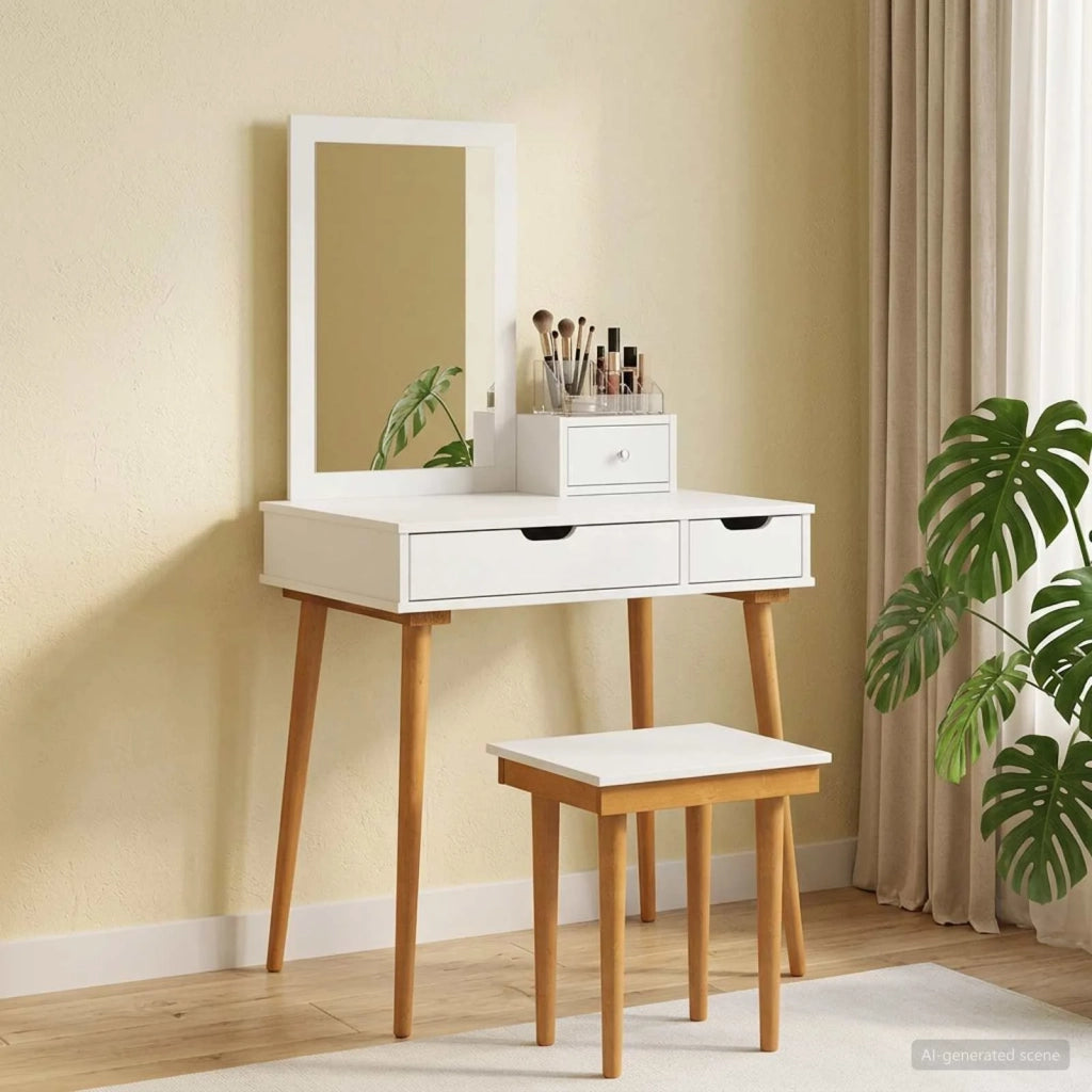 Set Tavolo da Trucco FAUSKE 4 pcs Bianco 76 x 50 x 143 cm 3438591