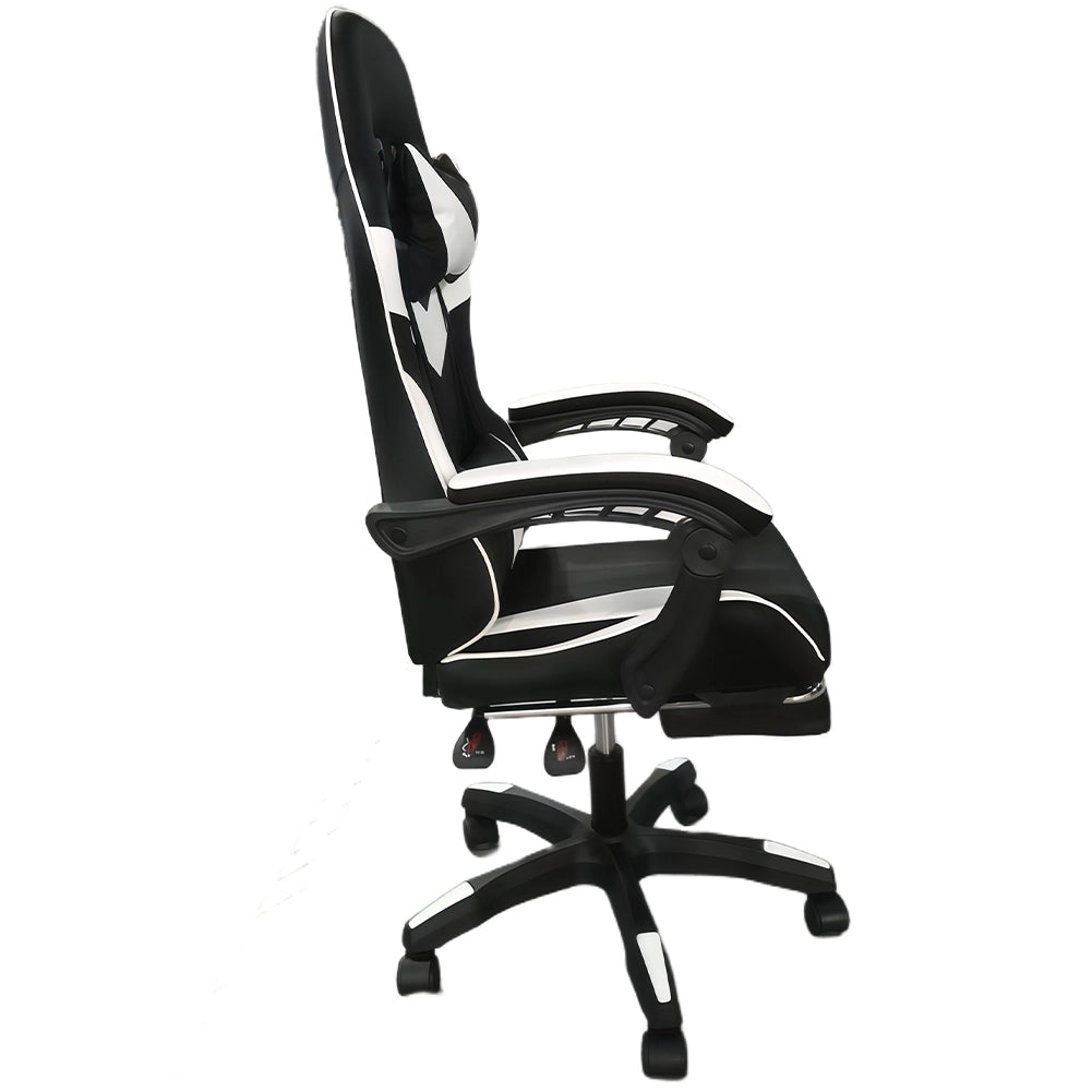 Sedia Gaming da Scrivania con Poggiapiedi e Cuscino Lombare e Cervicale Bianco