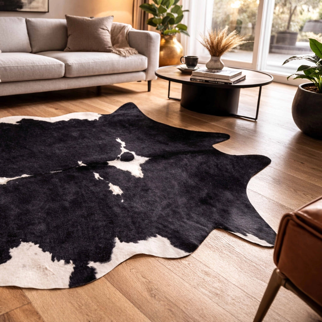 Tappeto in finta pelle di mucca 155 x 190 cm nero