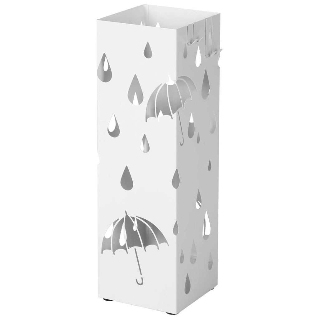 Portaombrelli In Acciaio Zincato Design Moderno Con Vaschetta Scolapioggia Base Antiscivolo E 2 Ganci Removibili Per Casa E Ufficio 49 X 15.5 X 15.5 Cm Bianco
