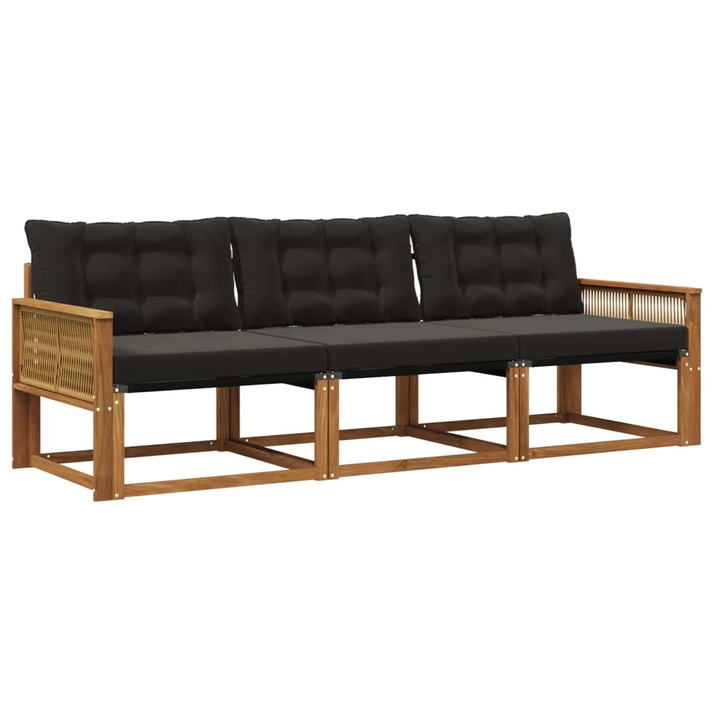 Set di divani da esterno con cuscino 3 pcs Naturale e Nero 3381220