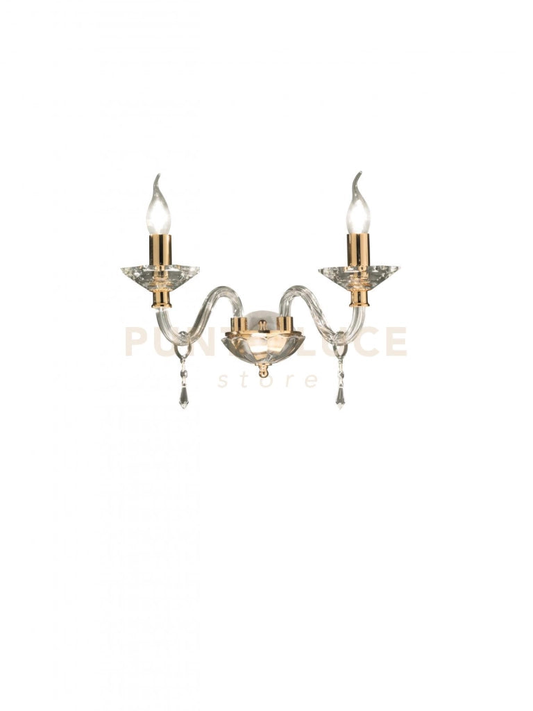 APPLIQUE FIAMMA/2 CRISTALLO E ORO 2 LUCI ATTACCO E14 L.38CM