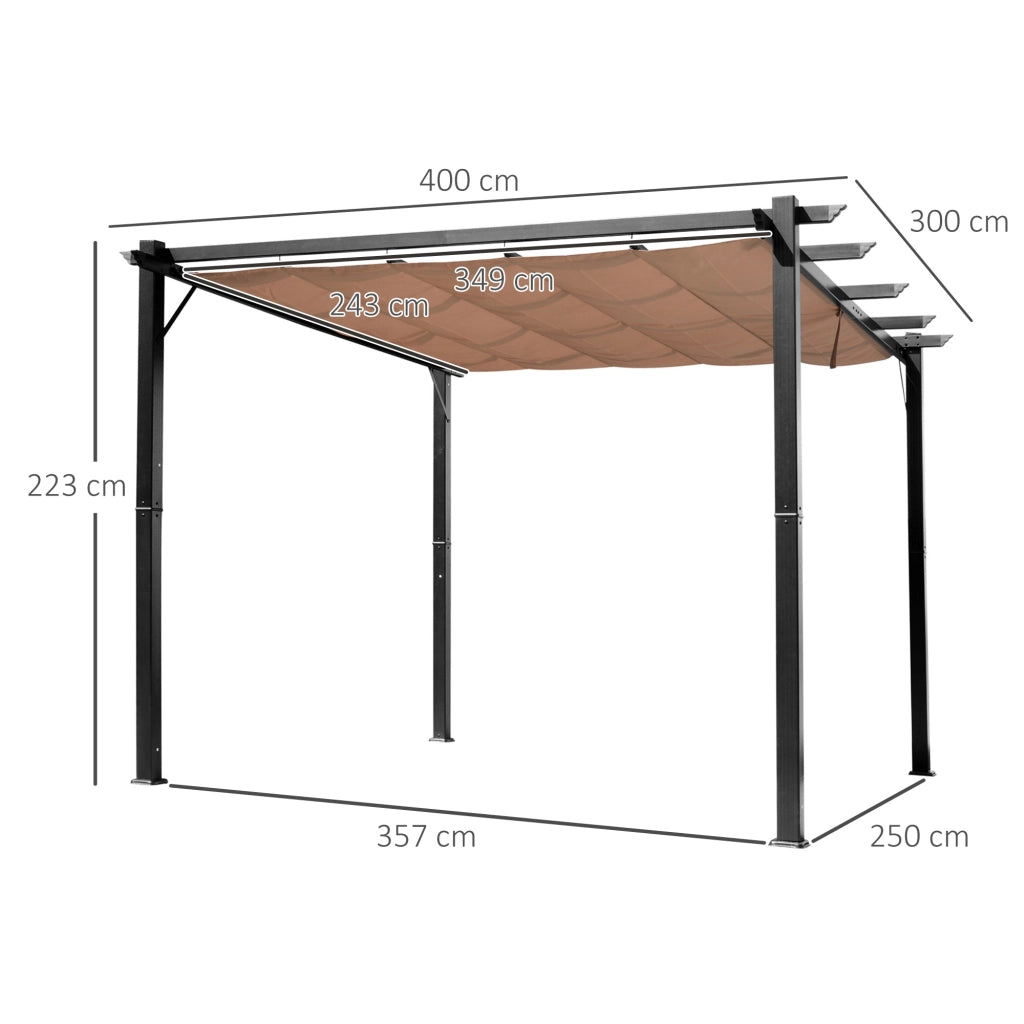 Gazebo Pergola da Giardino 3x4m con Telo in Poliestere e Struttura in Alluminio. Grigio e Marrone