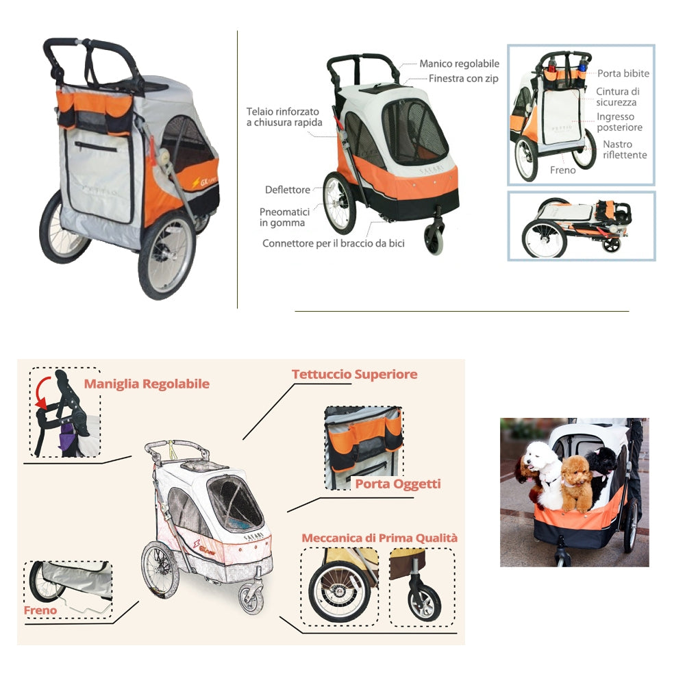 Passeggino per animali peso max 45 kg safari shuttle cani gatti e piccoli animali