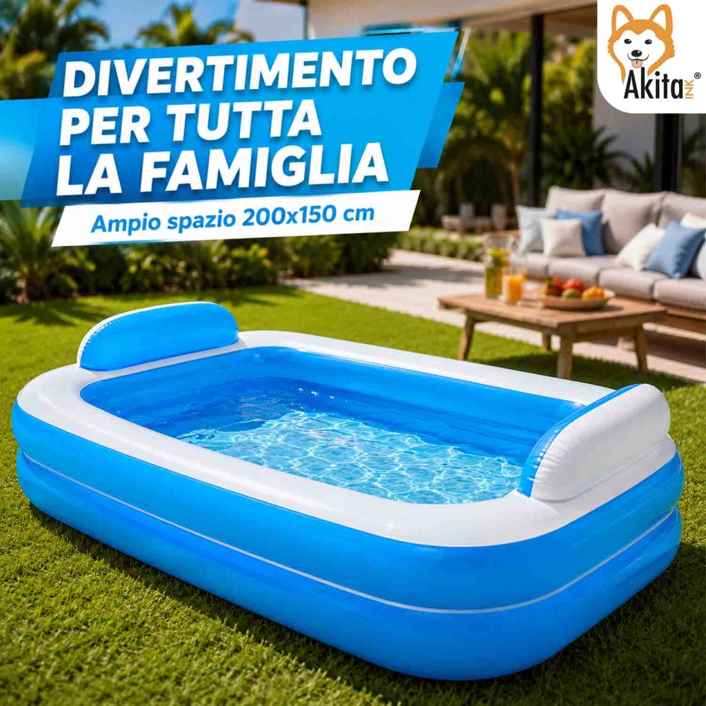 Akitaink Piscina Gonfiabile 200x150 cm con Cuscini