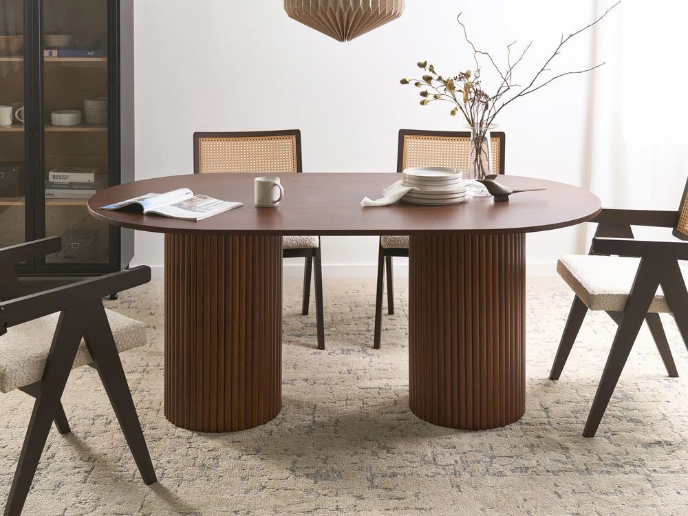 Tavolo da pranzo in legno di frassino scuro piano in MDF gambe in legno di gomma 180 x 100 cm Stile rustico moderno
