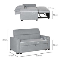 Divano Letto 2 Posti 154x87x89 cm in Tessuto Grigio