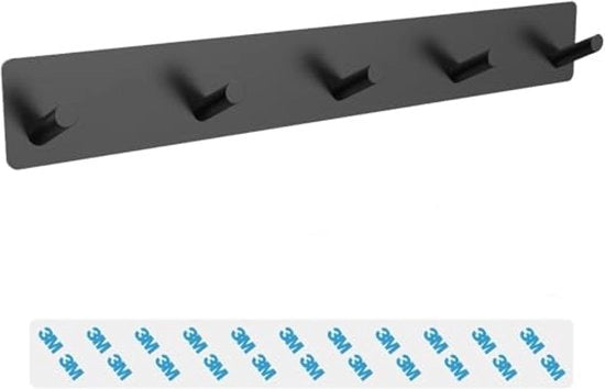 Wandkapstok con 5 ganci, gancio per parete con 5 ganci, gancio metallico per camera da letto, bagno, cucina, gancio per parete (nero) (adesivo)