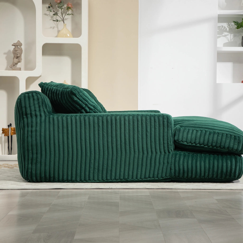 Chaise Longue Poltrona da Pavimento con Design Ergonomico e 3 Cuscini, in Velluto a Coste Smeraldo 125 × 155 × 63 cm