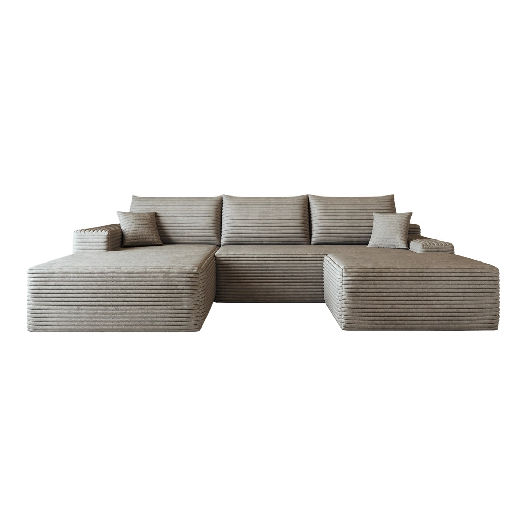 Divano in tessuto a coste rigate, 270 x 175 x 83 cm, Camel