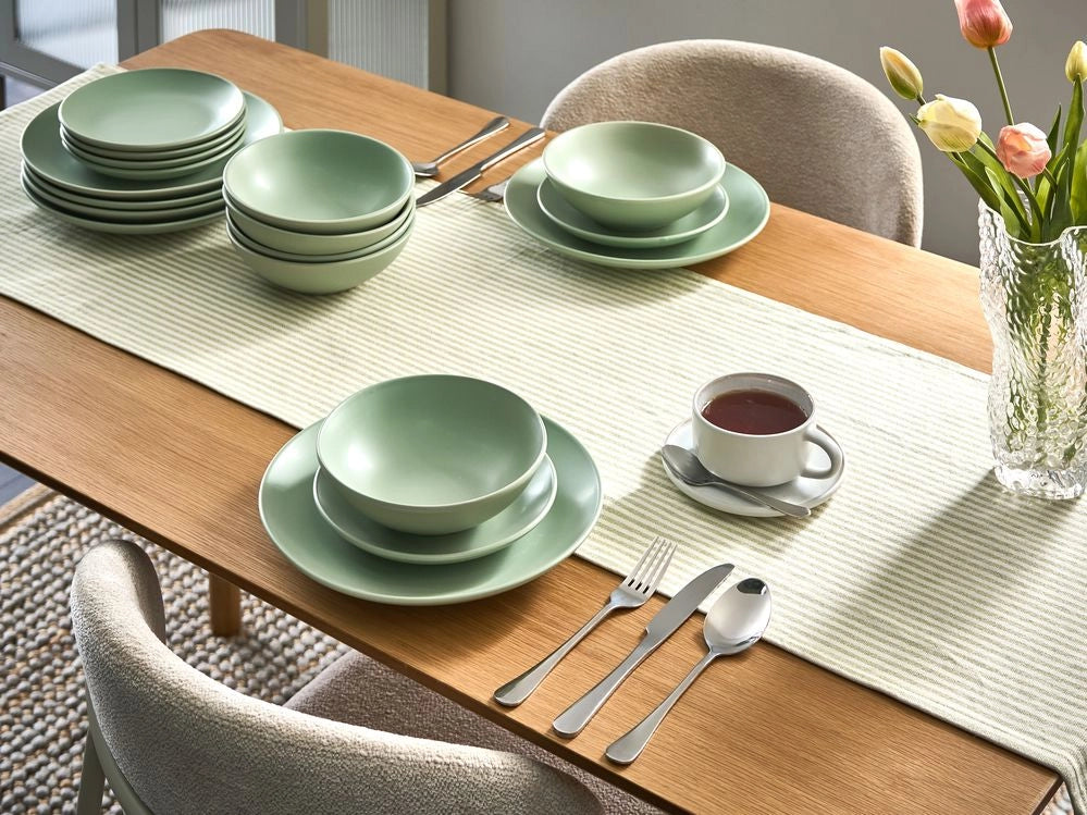 Set di 18 piatti in gres verde con finitura smaltata a mano per 6 persone cucina e sala da pranzo