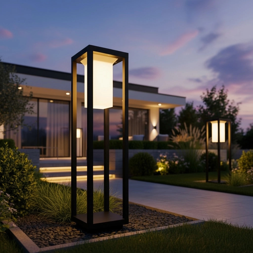 Lampioncino moderno palo luminoso da giardino diffusore con attacco per lampadine led E27 altezza 60 CM nero