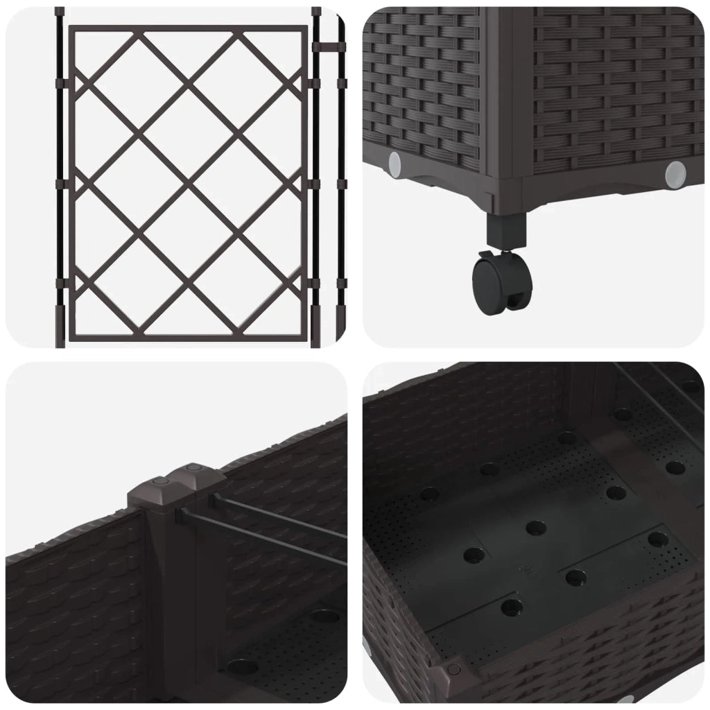 Vaso da giardino con grigliato e ruote 3 pz Marrone PP 3423071