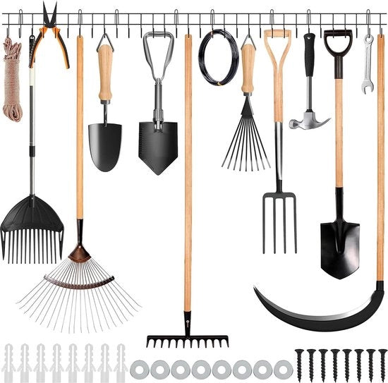 Organizzatore per Giardino - 405 cm Lungo - Qualità Elevata Supporto per Attrezzi da Giardino Montato alla Parete - Deposito per Attrezzi da Giardino, Rami, Asce, Aspirapolvere, Tubo e Corda