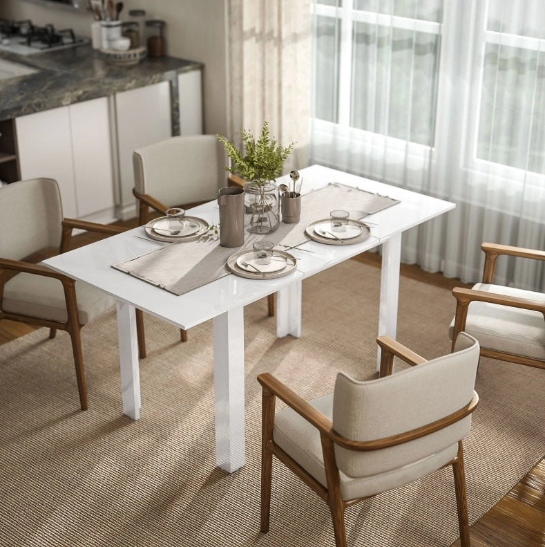 Tavolo da pranzo estensibile 120x80x78 cm con meccanismo a farfalla in MDF bianco