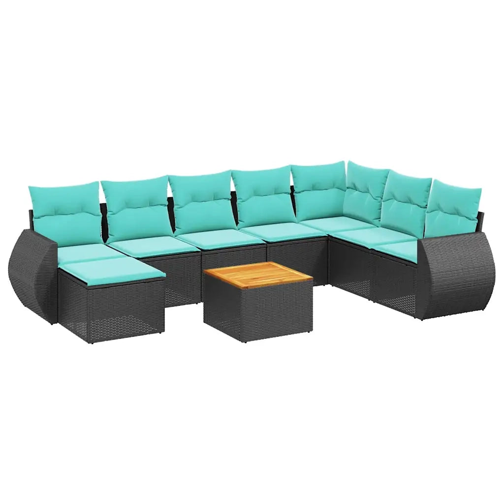 Set Divani da Giardino 9 pz con Cuscini Nero in Polyrattan 3225140