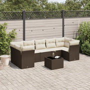 Set Divani da Giardino 8 pz con Cuscini Marrone in Polyrattan 3217293