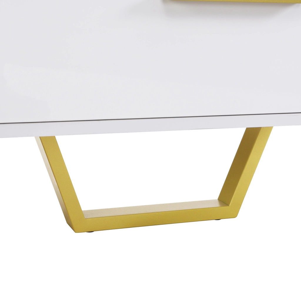 Mobile TV bianco lucido 170x40x53,5 cm in MDF con ante, cassetti e dettagli oro