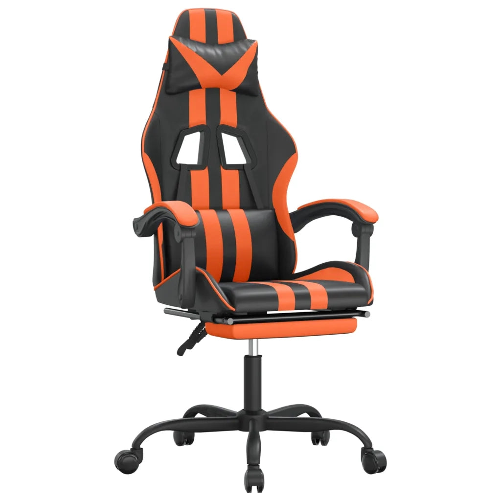 Sedia da Gaming Girevole Poggiapiedi Nero Arancione Similpelle cod mxl 62235