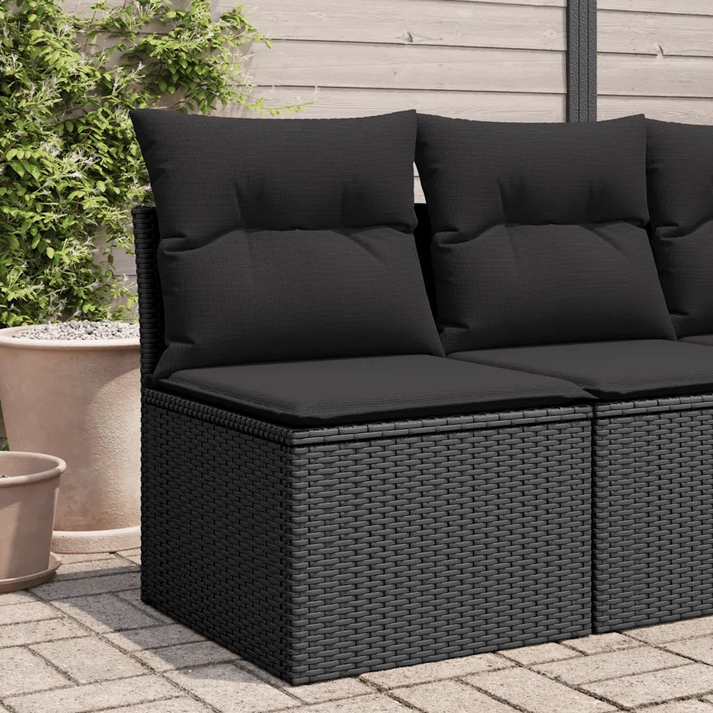 Divano da giardino senza braccioli con Cuscini-Sofa da Giardino-Divano da esterno nero in polyrattan