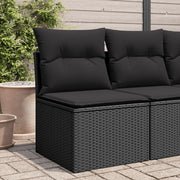 Divano da giardino senza braccioli con Cuscini-Sofa da Giardino-Divano da esterno nero in polyrattan