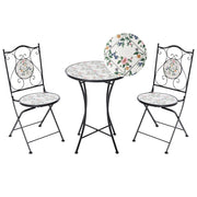 Set da bistrot in ferro nero con piastrelle rotonde in ceramica a mosaico stile ferro battuto pieghevole