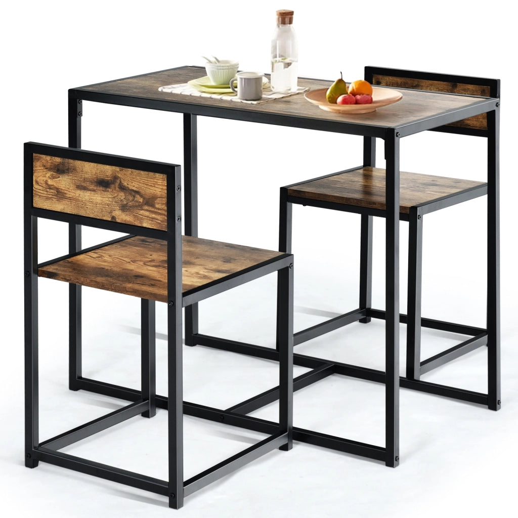 Set da pranzo da 3 pezzi con struttura di metallo, Tavolo da cucina con 2 sedie per spazi ridotti, Antico-Tavoli e sedie da pranzo
