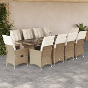 vidaXL Set Bistrò da Giardino 11 pz con Cuscini in Polyrattan Beige