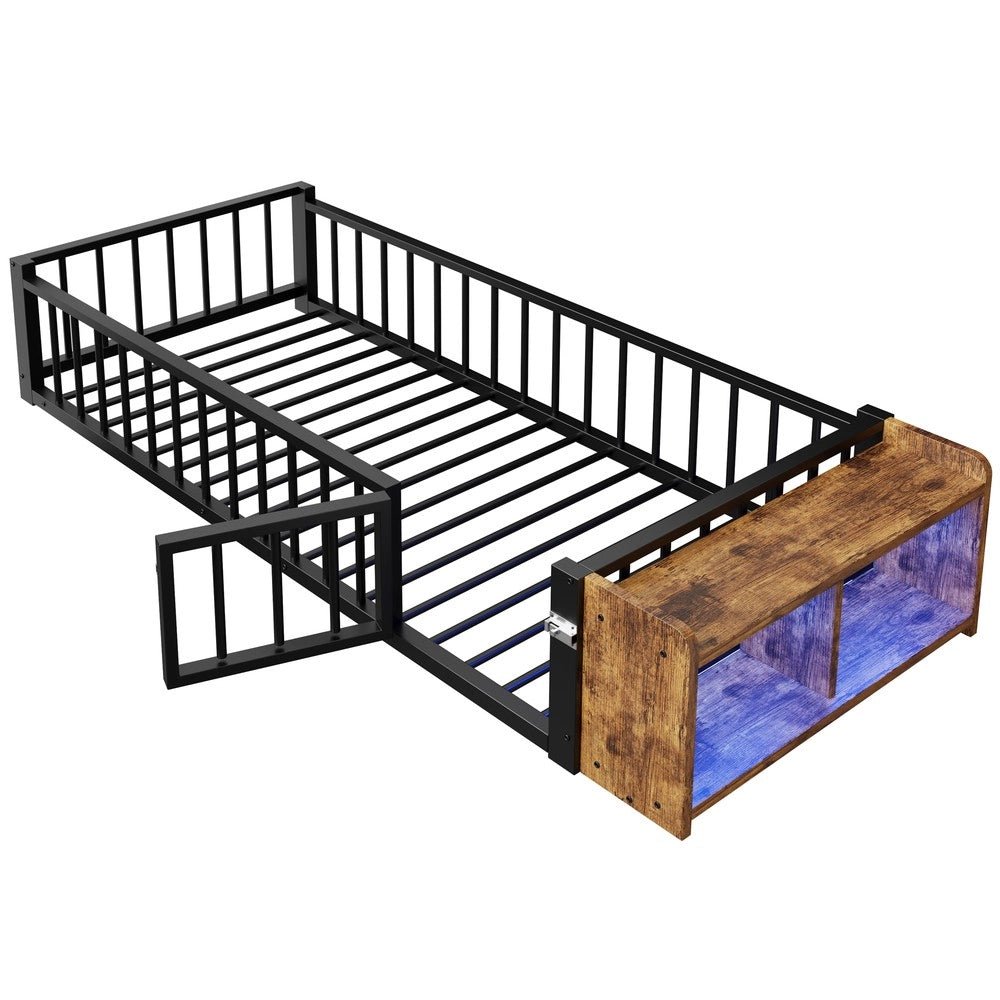 Letto Singolo in Metallo con LED e Sponda ¨C Xylo ¨C Nero 90x200