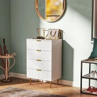 Cassettiera 4 Cassetti Moderna con Maniglie Dorate, 60x40x96 cm, Bianco