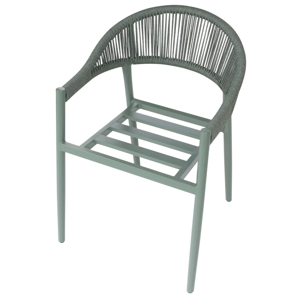 Set di 4 Sedie da Giardino in Alluminio Verde con Verniciatura a Polvere e Cuscini Tortora per Esterni