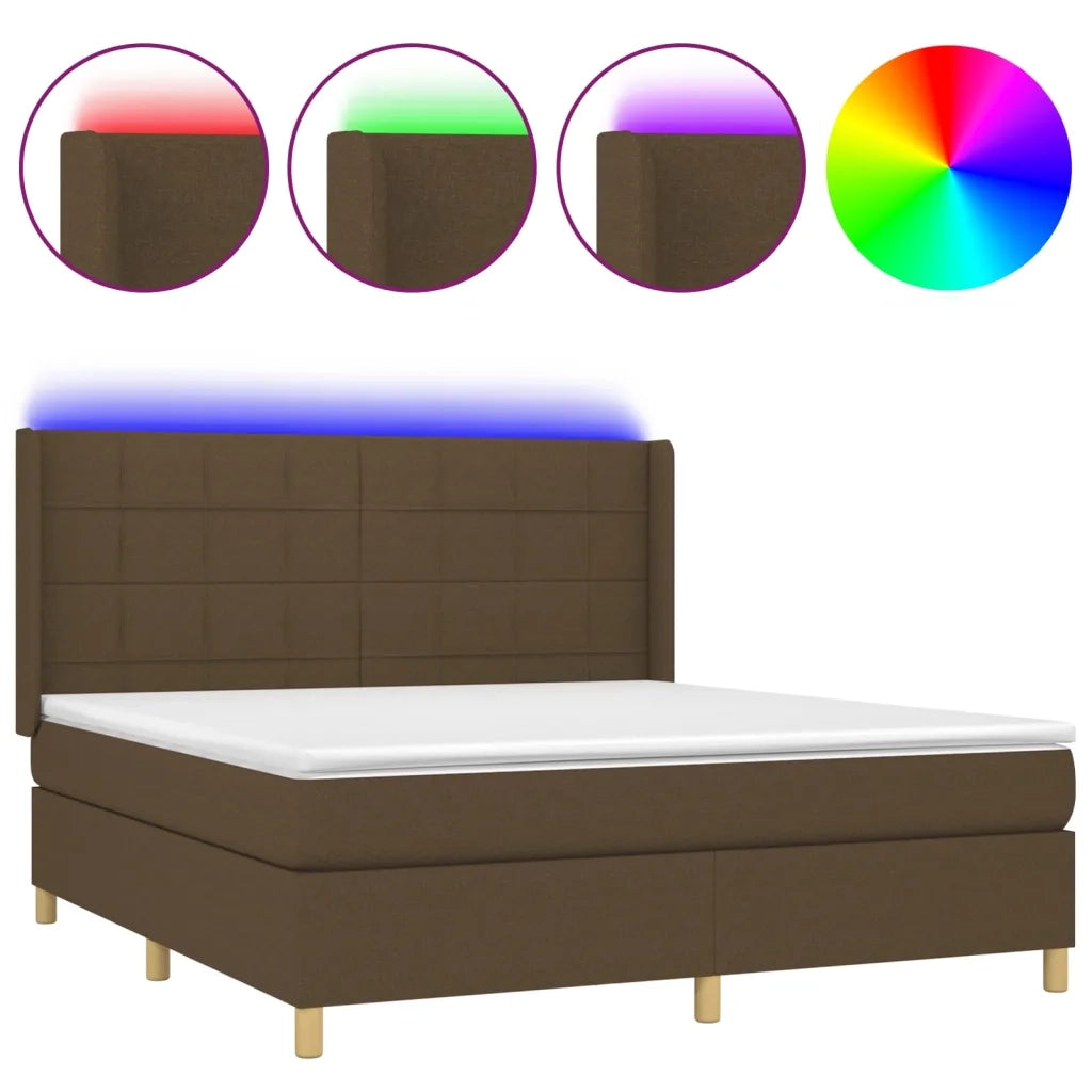 Letto a Molle Materasso e LED Marrone Scuro 160x200 cm Tessuto 3138888