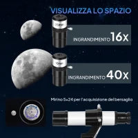Telescopio Astronomico 70mm con 2 Lenti Oculari e Adattatore Smartphone, 80x80x135 cm, Bianco e Nero