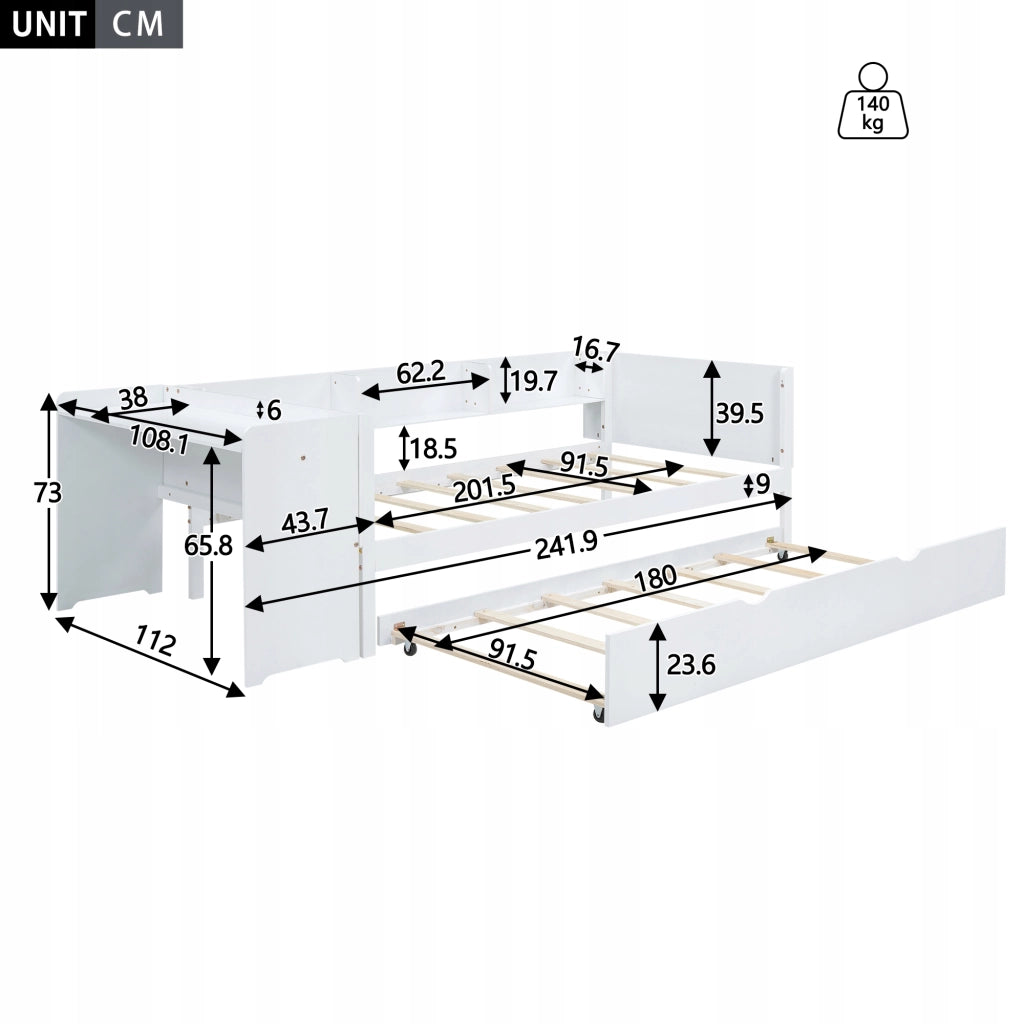 Letto a scomparsa con scrivania - Xylo - 90x200 - Bianco