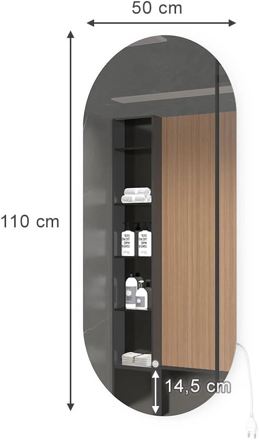 Specchio bagno, Bianco, 110 x 50 cm con illuminazione a LED, per montaggio a parete con sorgente luminosa LED integrata