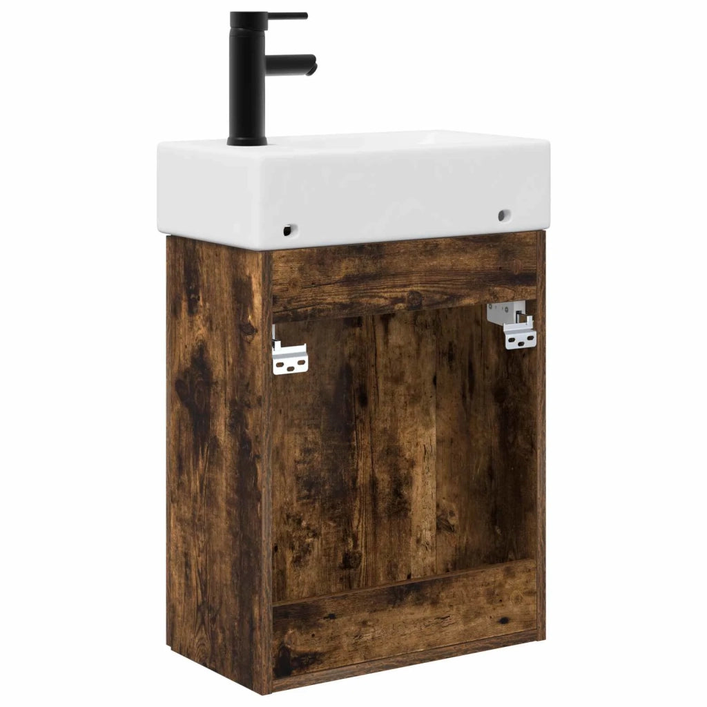 Mobile bagno con rubinetto Rovere Fumo 45,5 x 22,5 x 84 cm 889437