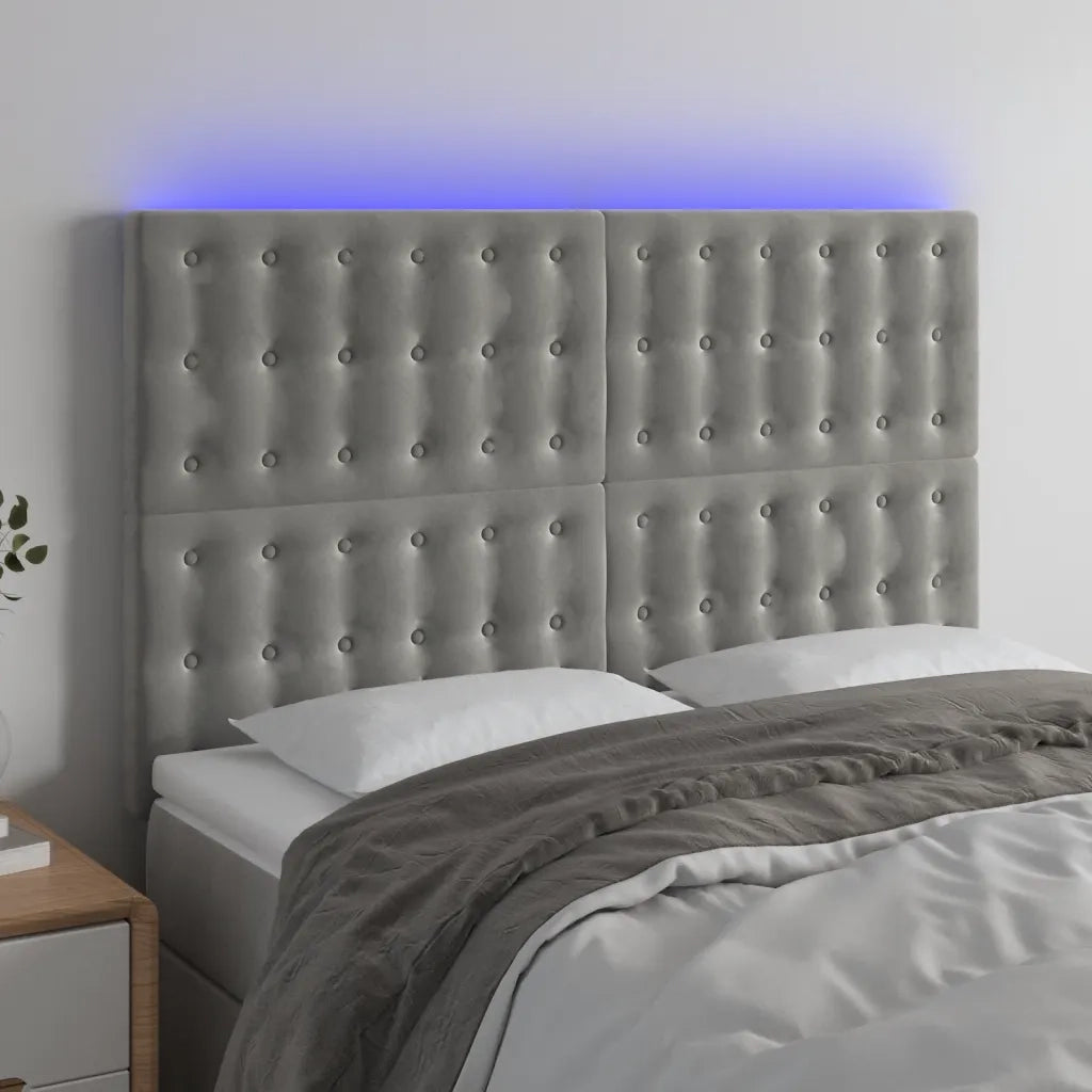 Testiera a LED-Testata con LED Grigio Chiaro 144x5x118/128 cm in Velluto 791988