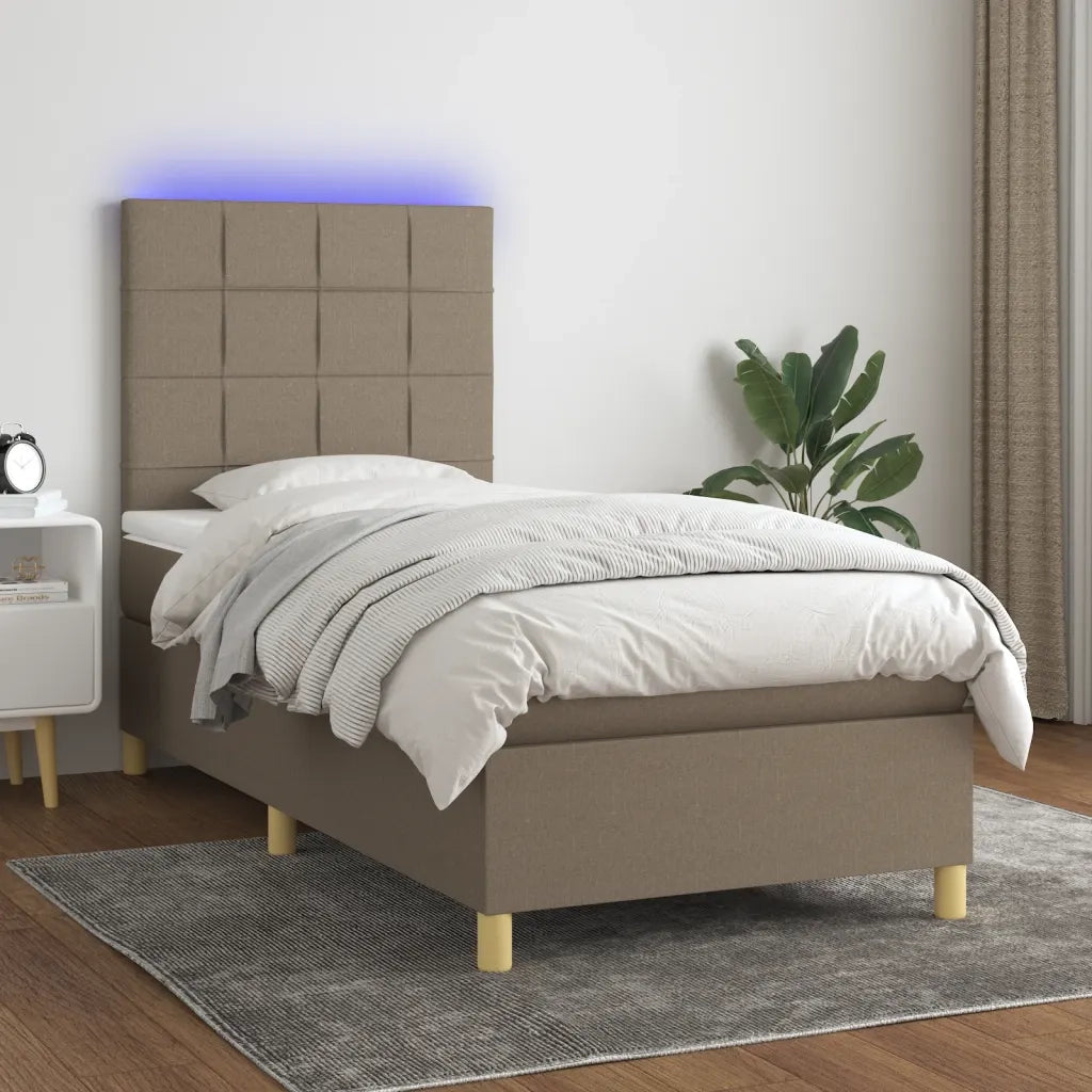 Letto a Molle con Materasso e LED Tortora 90x190 cm in Tessuto 3135401