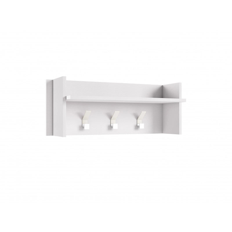 Pannello appendiabiti a parete con ripiano e 3 ganci bianco 90x29x34 cm - Terraneo