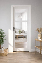 Blocco Porta Kenya Vetro Trasparente Bianco H204 x L83 Pannello Nervatura Spinta Destra + Maniglia