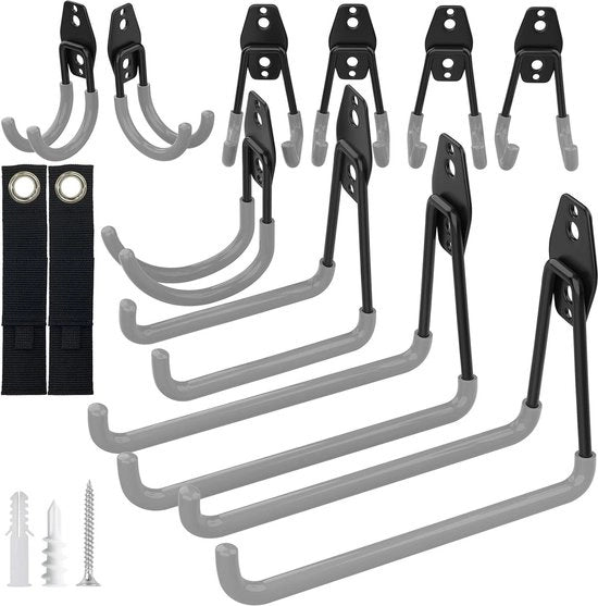 Utility stazione per attrezzi da giardino con 12 stecchi in acciaio per garage, organizzatore per scala da bicicletta