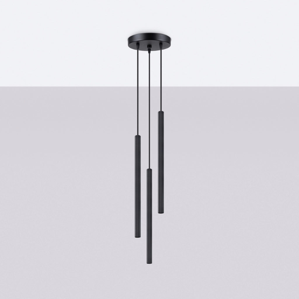 Lampada a sospensione tubi rigati nera ZENTRA 3xG9