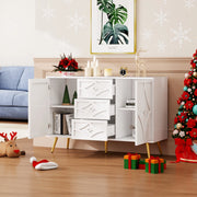 Elegante com¨° con motivo a rombi - Zephmum- 120¡Á40¡Á80 cm- Bianco- 3 cassetti e 2 ante, piedini dorati
