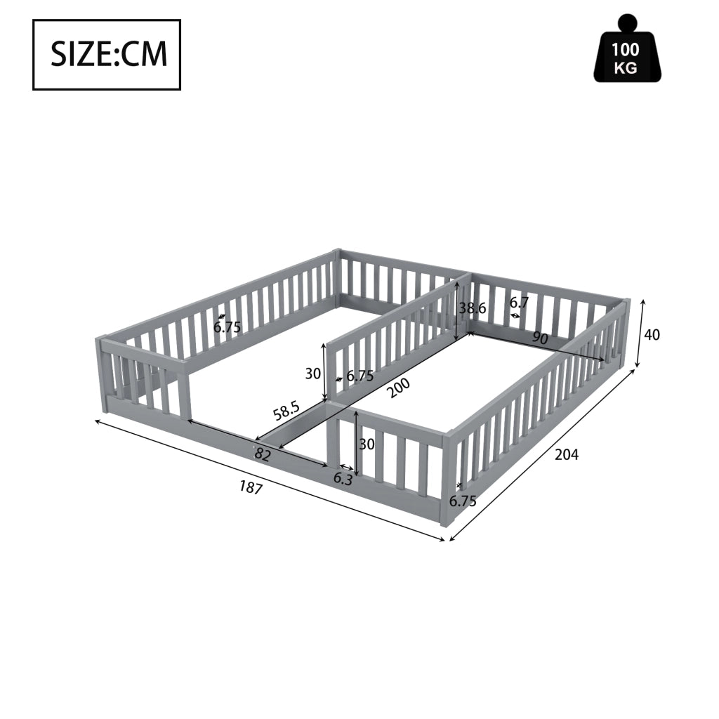 Letto per bambini 90×200 cm con sponde di sicurezza; senza materasso; in pino e MDF; grigio