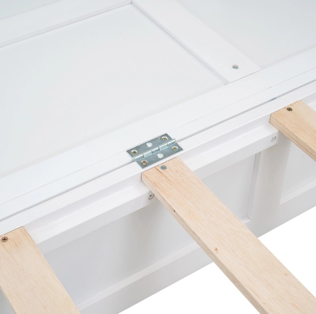 Letto a scomparsa mobile 140x200 cm con cassetti e piccolo scaffale laterale in legno bianco