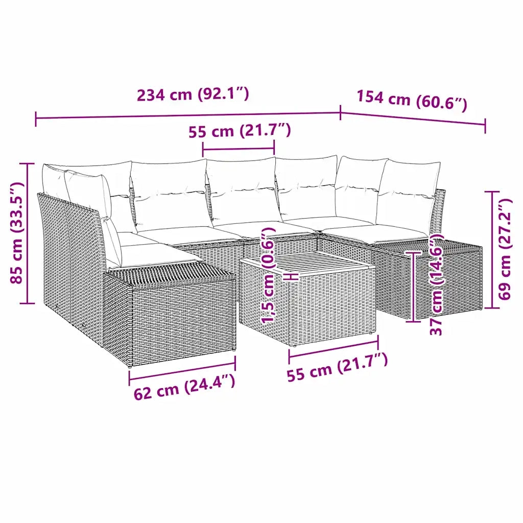 Set Divano da Giardino con cuscino 7 pcs Beige polyrattan 3347910